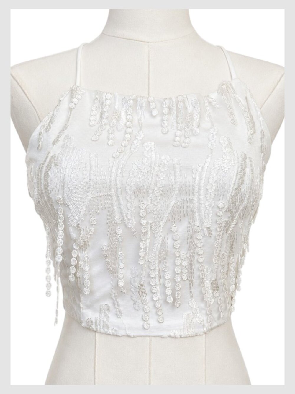 Lulus Dancing in a Dream Crop Top White Lace Up Fringe M - Picture 2 of 8